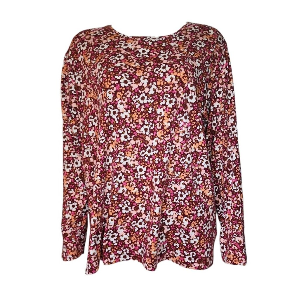 Croft &‎ Barrow Top Womens Size 2X Pink Brown Floral Long Sleeve The Classic Tee